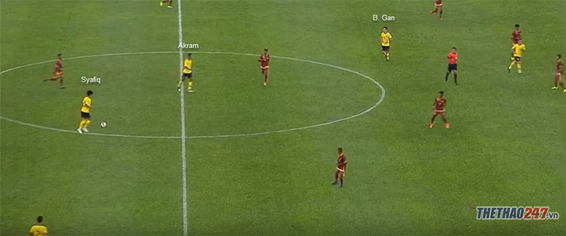 Khi Syafiq lùi xuống, B. Gan sẽ bắt đầu xâm nhập vào vòng cấm Việt Nam vs Malaysia, HLV Tan Cheng Hoe, Malaysia, Syafiq, Việt Nam, vòng loại World Cup 2022
