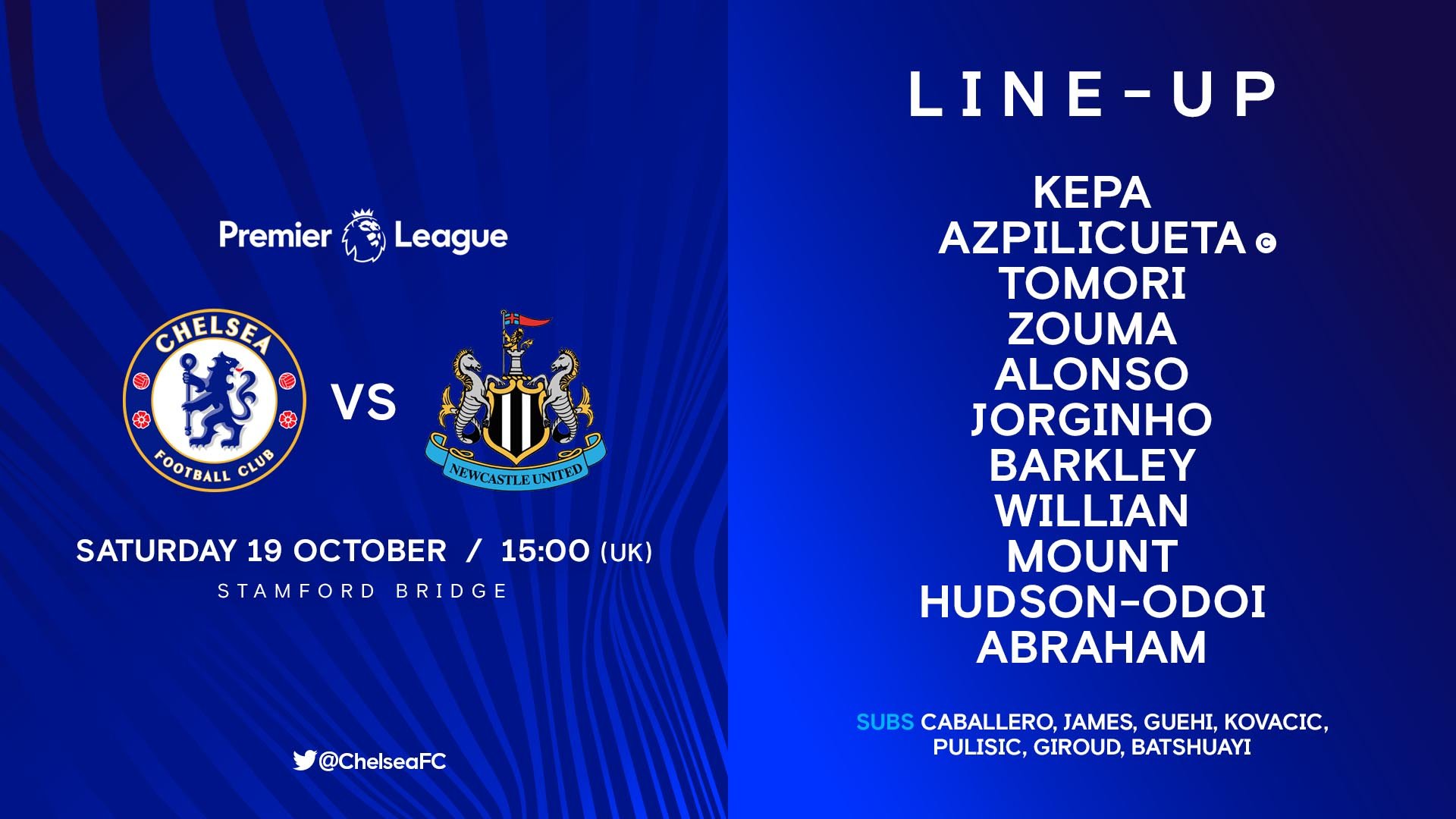 Đội hình xuất phát của Chelsea. Ảnh: Twitter Trực tiếp Chelsea vs Newcastle, Chelsea vs Newcastle, Trực tiếp Ngoại hạng Anh, Chelsea, Newcastle, Ngoại hạng Anh
