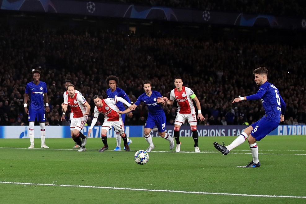 Jorginho quân bình tỷ số. Ảnh: UEFA Trực tiếp Chelsea vs Ajax, Chelsea vs Ajax, trực tiếp cúp c1, cúp c1, Chelsea, Ajax, Champions League
