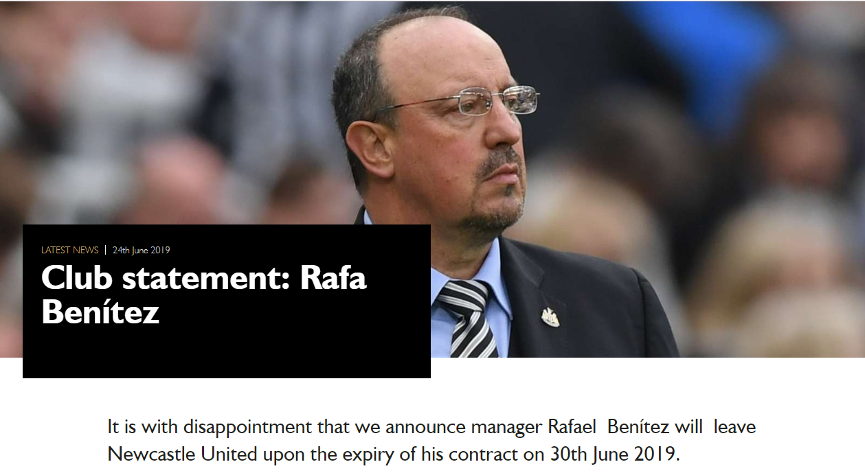 Newcastle chính thức chia tay Benitez benitez, ngoại hạng anh, NHA, newcaslte, tin bóng đá, Premier league, benitez newcastle, HLV Benitez