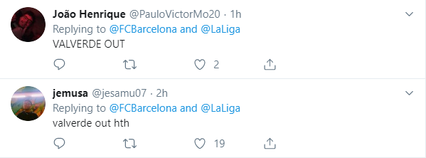 CĐV Barca thất vọng vì Valverde. Ảnh: Twitter barca, cđv barca, bilbao 1-0 barca, barcelona vs bilbao, la liga, valvaerde, neymar, fan barca, nhm barca