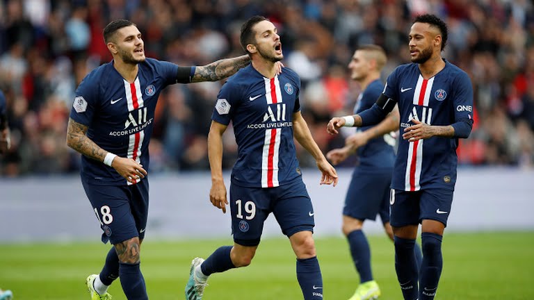Các cầu thủ PSG ăn mừng bàn thắng. Ảnh: Google Các cầu thủ PSG ăn mừng bàn thắng