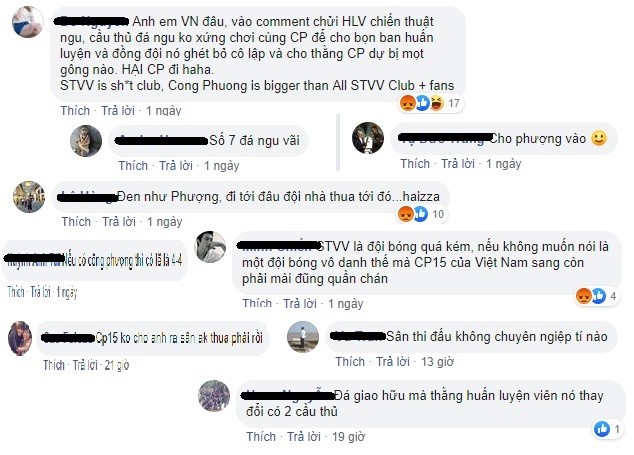 Những bình luận thiếu văn hóa của CĐV Việt trên fanpage STVV