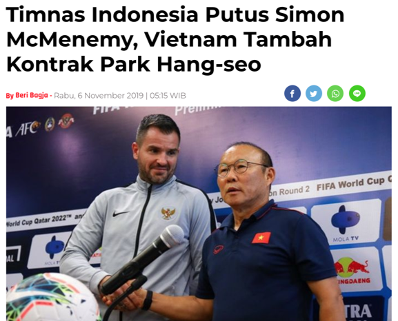 Bola Sport viết về số phận trái ngược của ông Park và HLV McMenemy