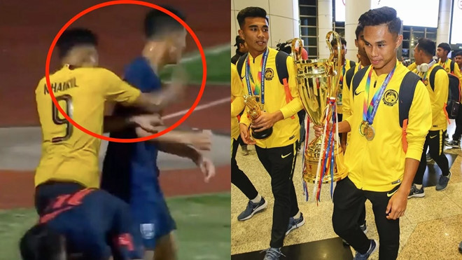 Tình huống đội trưởng U15 Malaysia đấm thẳng vào mặt cầu thủ U15 Thái Lan u15 malaysia vs u15 thái lan, giải u15 đông nam á, u15 thái lan đánh nhau, u15 malaysia đánh u15 thái lan