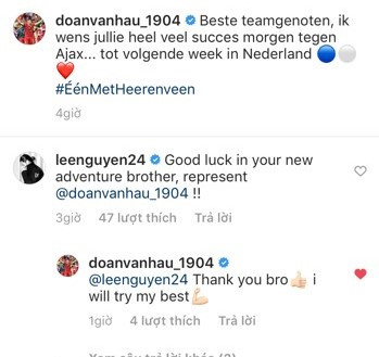 Lee Nguyễn gửi lời chúc đến Đoàn Văn Hậu trước khi sang Hà Lan đoàn văn hậu sang hà lan, sc heerenveen, giải vđqg hà lan, lee nguyễn, đoàn văn hậu
