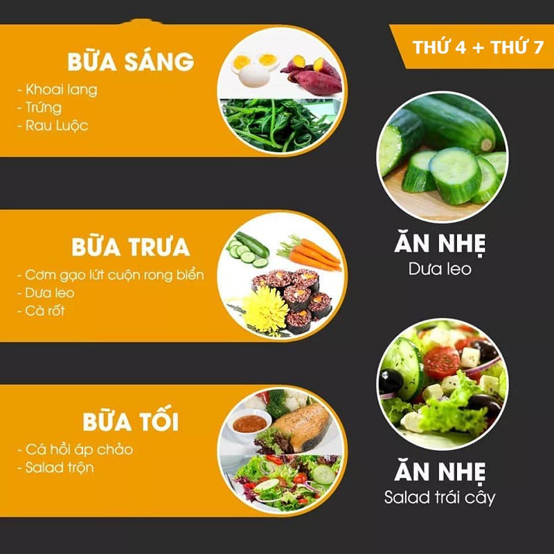 Thực đơn giảm cân cho thứ 4 và thứ 7 thực đơn giảm cân 1 tuần