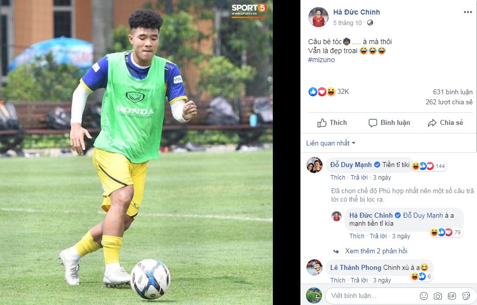 Đức Chinh được biết đến là cầu thủ rất hài hước của đội duc chinh 2