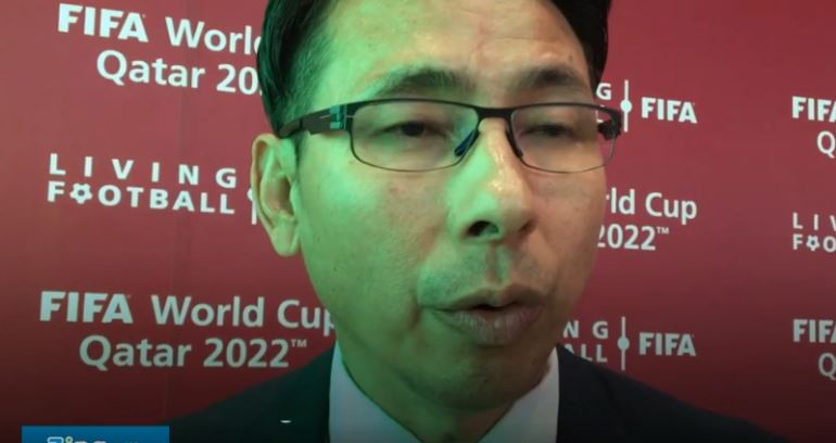 HLV Tan Cheng Hoe chia sẻ với Zing.vn sau buổi Bốc thăm chia bảng Vòng loại World Cup 2022. tan cheng hoe