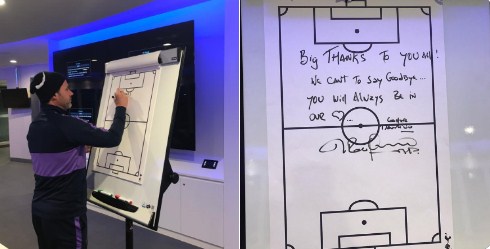 Không kịp gặp mặt, Pochettino chỉ còn biết để lại lời nhắn cho các học trò - Ảnh: Twitter Pochettino Tottenham