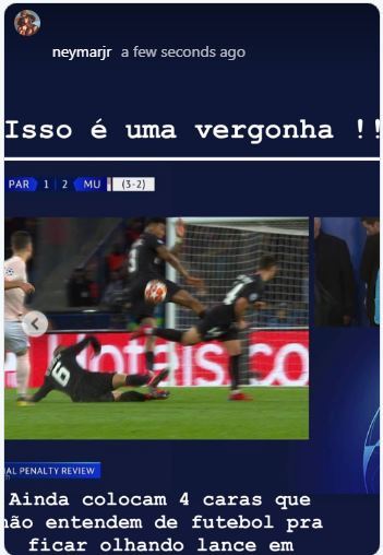 Neymar văng tục chỉ trích trọng tài trên Instagram cá nhân vòng 1/8 champions league, psg vs mu, psg, mu, neymar