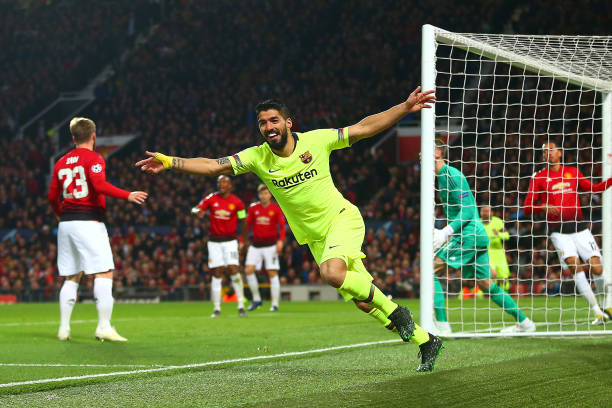 Suarez ăn mừng bàn thắng duy nhất của trận đấu Tứ kết c1, tu ket c1, tứ kết champions league, kết quả MU vs Barca, tỉ số MU vs Barca, video bàn thắng MU vs Barca, MU vs Barca, MU, Barca