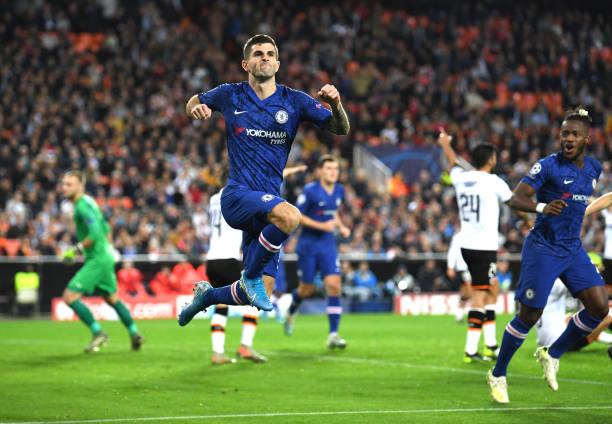 Pulisic ăn mừng bàn thắng nâng tỷ số lên 2-1 cho Chelsea. Ảnh: Getty Images Kết quả Valencia vs Chelsea, Valencia vs Chelsea, Kết quả C1, Kết quả Cúp C1