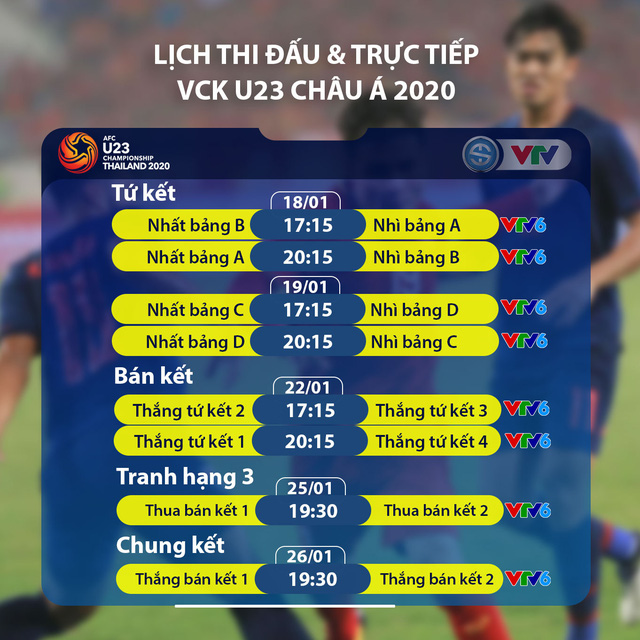 lich thi dau vck u23 chau a 2020, lich thi dau u23 viet nam, lich truc tiep u23 viet nam du vck u23 chau a