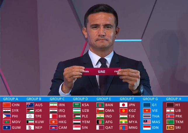 Huyền thoại bóng đá Tim Cahill trong lễ bốc thăm vòng loại World Cup 2022 khu vực châu Á Tim Cahill