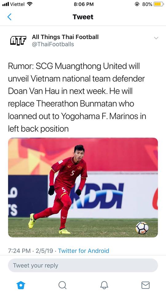 Nguồn tin xuất phát từ twitter All Things Thai Football