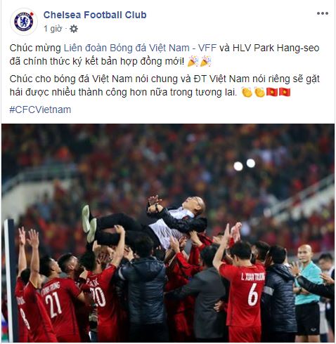 Bài viết chúc mừng trên trang chủ CLB Chelsea