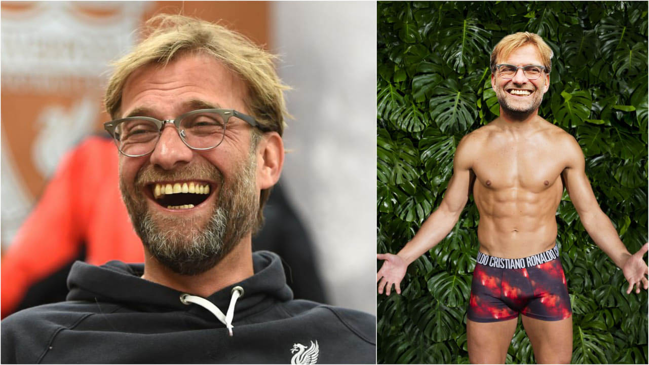 Klopp trong chiếc quần mang nhãn hiệu của Ronaldo Ronaldo, Cristiano Ronaldo, Klopp, Jurgen Klopp, Liverpool, quần lót của Ronaldo,