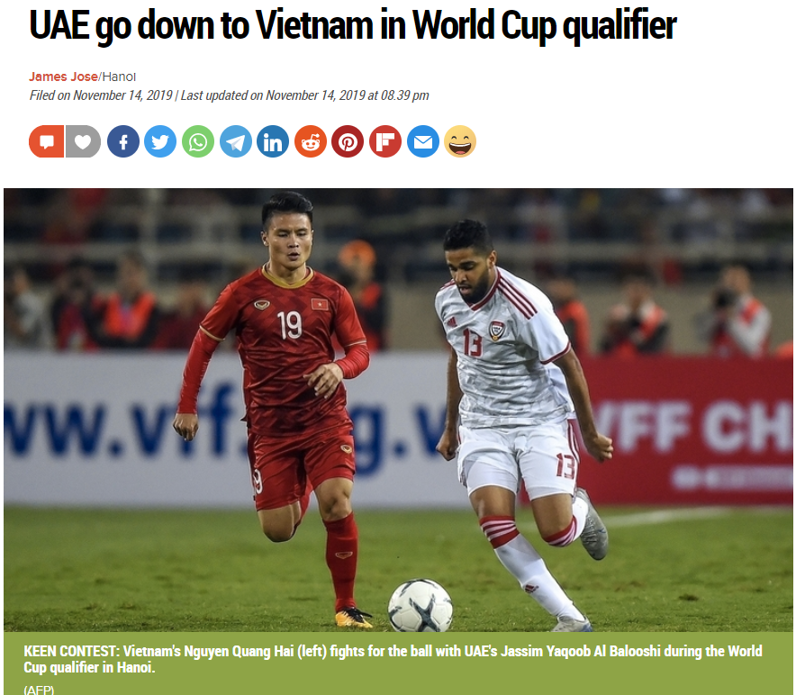Báo UAE thừa nhận chiến thắng xứng đáng của ĐT Việt Nam Việt Nam 1-0 UAE, Vòng loại WC 2022, BXH Vòng loại WC 2022, Báo UAE, ĐT Việt Nam, Tiến Linh