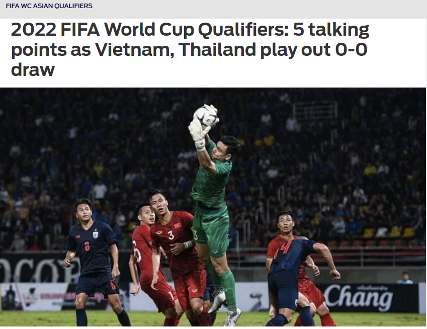 Báo châu Á khen ngợi Văn Lâm ở trận đấu với Thái Lan Việt Nam 0-0 Thái Lan, Vòng loại WC 2022, Fox Sports Asia, Báo châu Á, Đặng Văn Lâm, Quang Hải, Chanathip